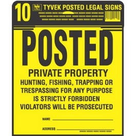 Sign, Private Property, Yellow & Black Tyvek, 12 x 12-In., 10-Pk.