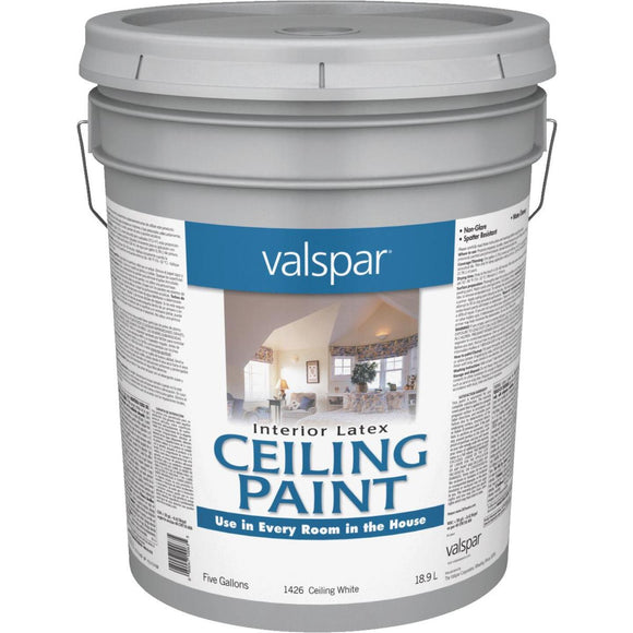 Valspar Latex Flat Ceiling Paint, White, 5 Gal.