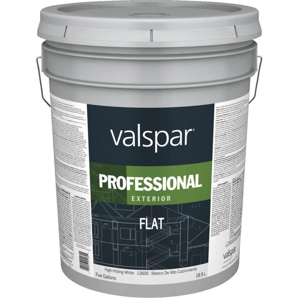 Valspar Professional 100% Acrylic Flat Exterior House Paint, White, 5 Gal.