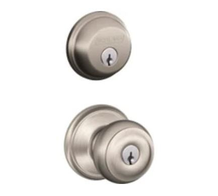 Schlage Georgian Satin Nickel Single Cylinder Deadbolt And Keyed Entry Door Knob Combo (Satin Nickel - FB50N V GEO 619 B60)