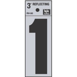 Address Number, 1, Reflective, Black Vinyl Adhesive, 3-In.