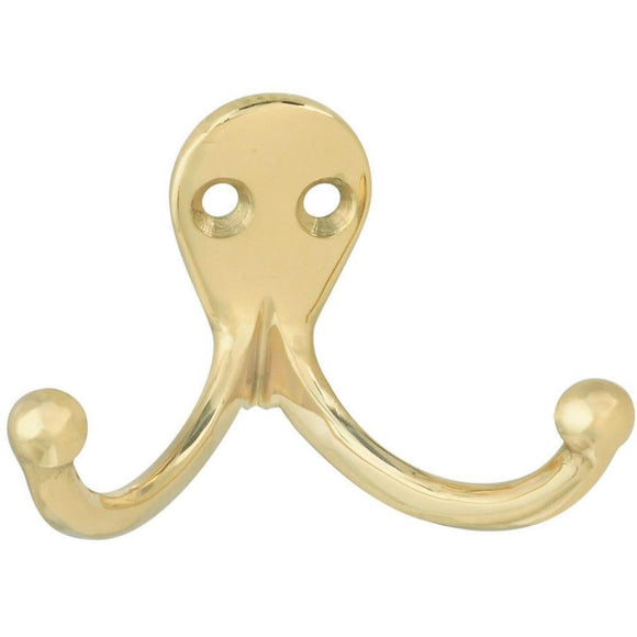 National Polished Brass Double Cloth Wardrobe Hook