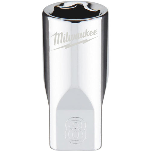 Milwaukee 1/4 In. Drive 8 mm 6-Point Shallow Metric Socket with FOUR FLAT Sides