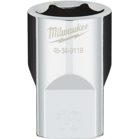 Milwaukee 1/2 In. Drive 18 mm 6-Point Shallow Metric Socket with FOUR FLAT Sides