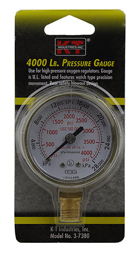 K-T Industries Pressure Gauge Oxygen 4000 LB 1/4